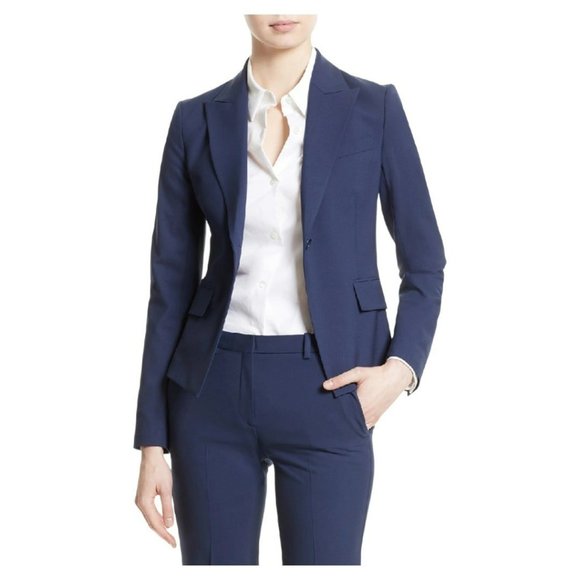 Theory Pants - Theory Modern Blazer Straight Trouser Good Stretch Wool Pantsuit Sea Blue Size 4